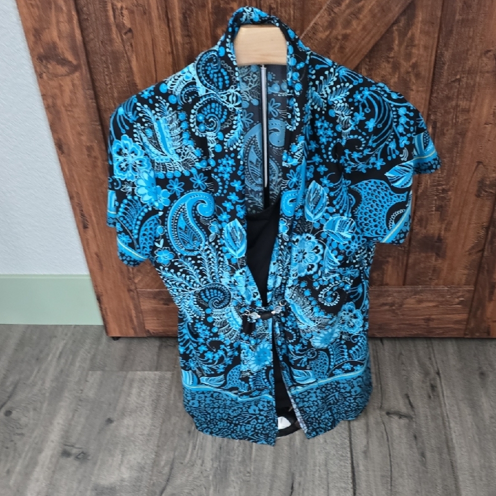 Notations Turquoise and Black Paisley Shirt